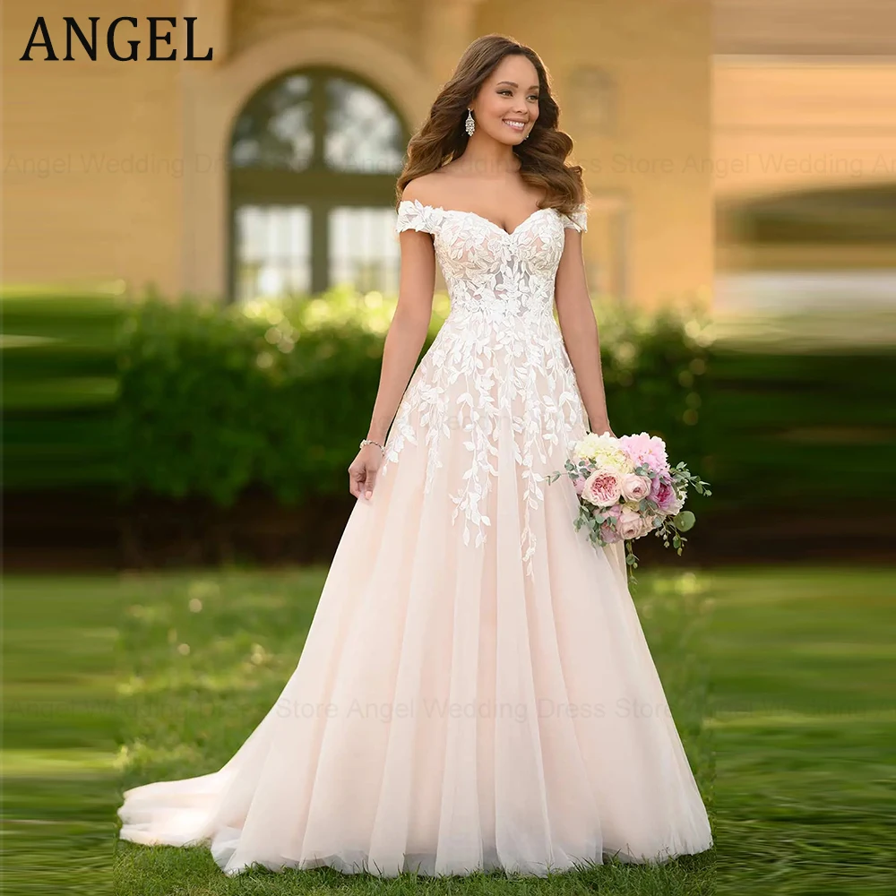 

ANGEL Off Shoulder Wedding Dresses Beach Appliques Illusion Backless vestido de novia bohemio Lace Sleeveless Bridal Gown