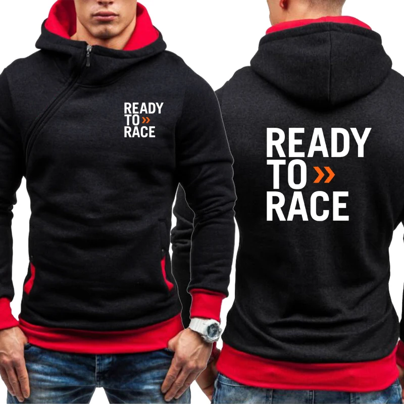 

High Quality Men's Hoodie Ready To Race Print Hooded Jacket Fleece Sweatshirt Pullover Outwear Casual Male Streetwear