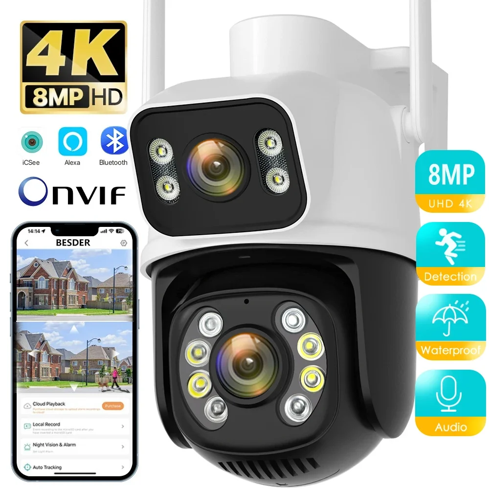 BESDER 8MP 4MP PTZ Wifi Camera Outdoor Night Vision Dual Screen Human Detection Security Protection CCTV Surveillance IP Camera