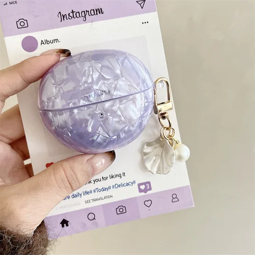 Imagen 2 del producto Funda para auriculares para Huawei Freeclip, diseño de patrón de concha de mar púrpura, funda protectora completa a prueba de golpes para auriculares para niñas y niños