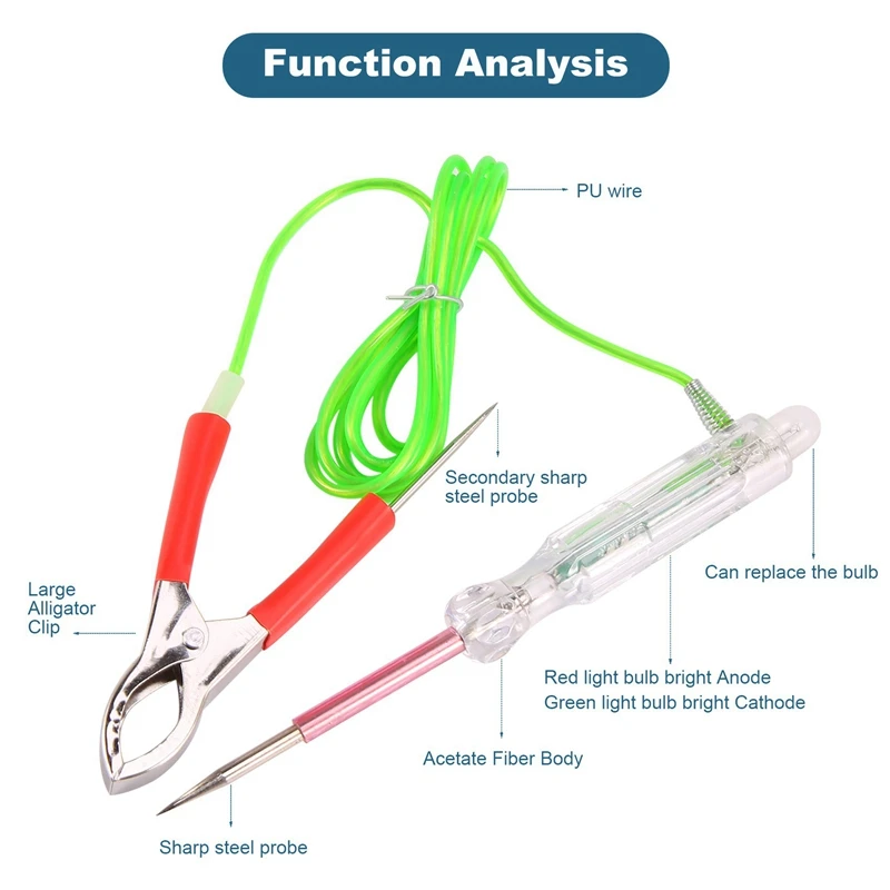 3X Automotive LED Circuit Tester 6-24V Test Light With Dual Probes 47 Inch Antifreeze Wire Alligator Clip For Testing