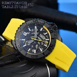 Men's New Cool Watch, NH70 Skeleton Dial, Black Business Waterproof Case, Yellow Strap, Automatic Mechanical Watch