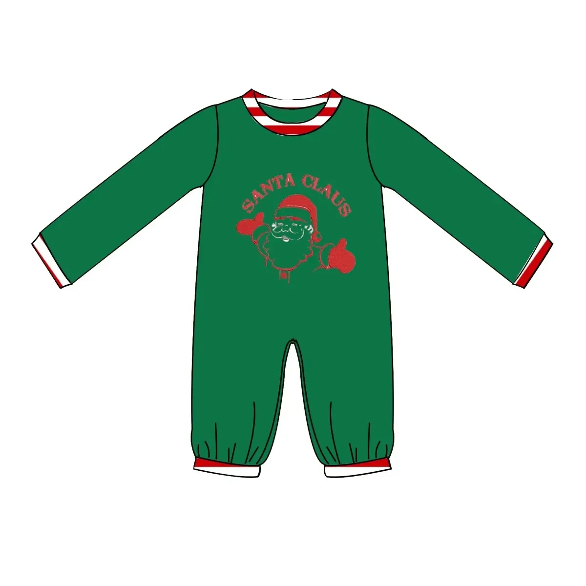 Wholesale toddler holiday clothing girls short sleeve trousers suit green top red and white striped trousers Santa Claus print b