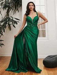 Bainha/coluna alta fenda mulheres prom vestido querida cetim mangas até o chão moda impressão elegante vestido de noite das mulheres