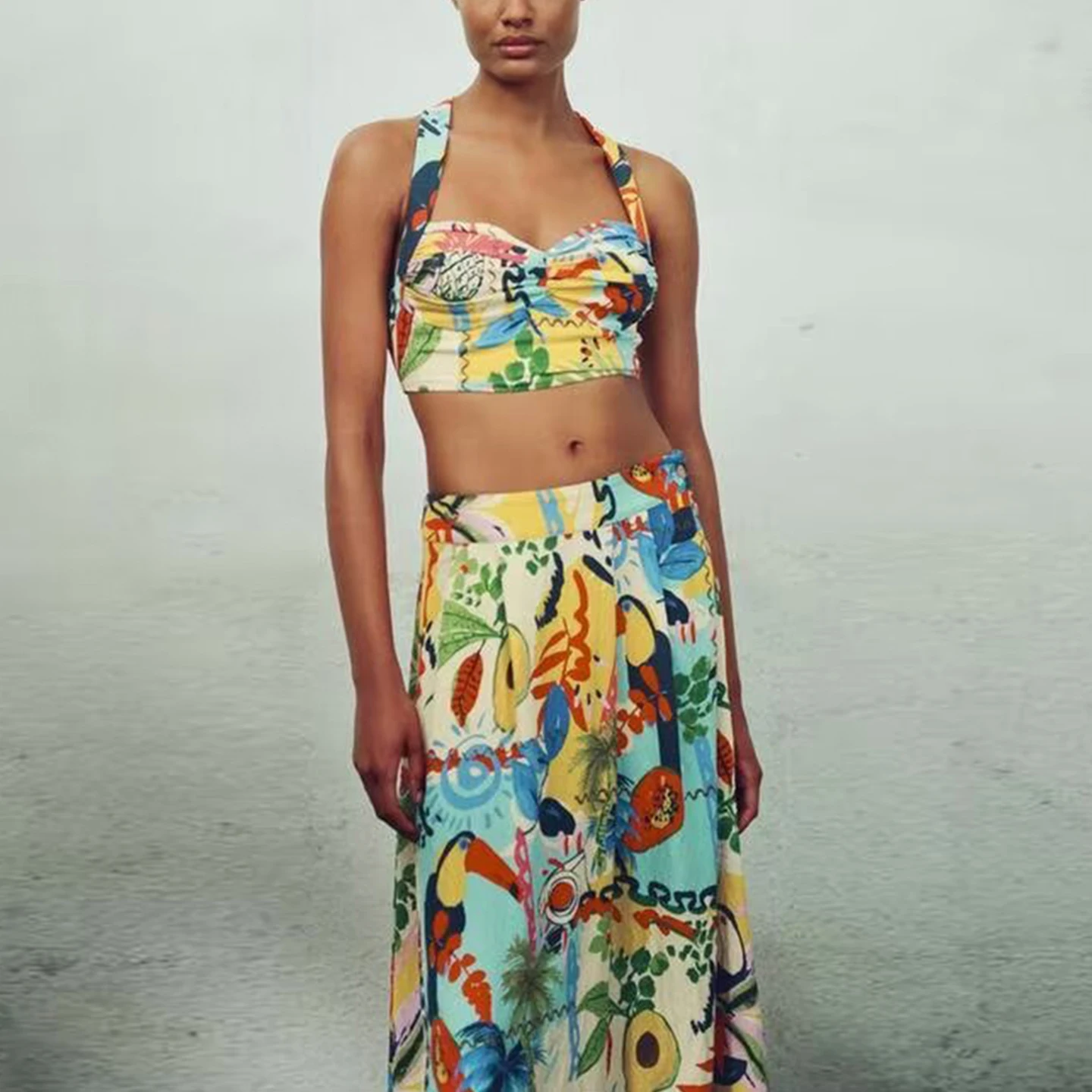 Z طقم توب وتنورة ميدي للسيدات بطباعة Faion 2025 وصل حديثًا من ألياف البوليستر للبالغين ملابس لجميع المواسم
