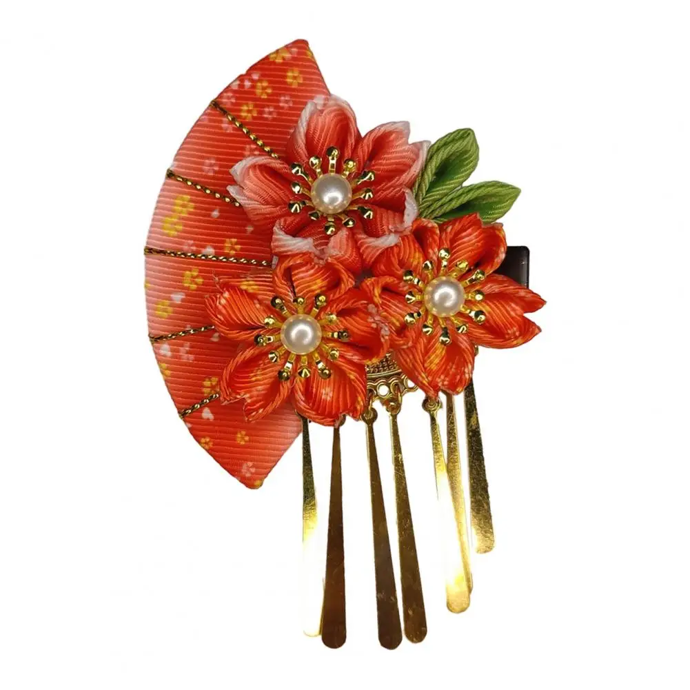 Women Hairpin Fake Flower Fan Decorative Japanese Traditional Dress Kimono Robe Kids Girls Cosplay Headgear Costume Hair Clip