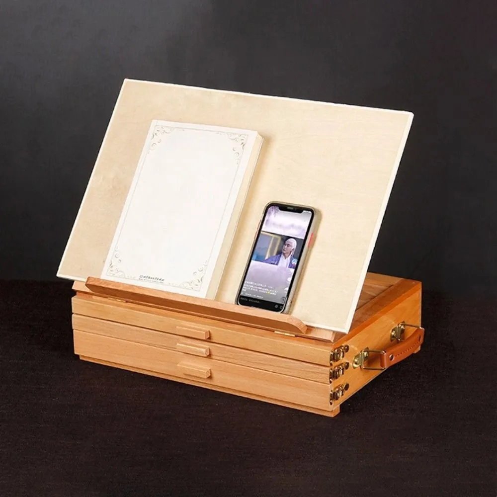 Adjustable Beech Wooden Table Easel Professional Multifunction Art Painting Easel Box Folding Oil Paint Sketch Drawer Box
