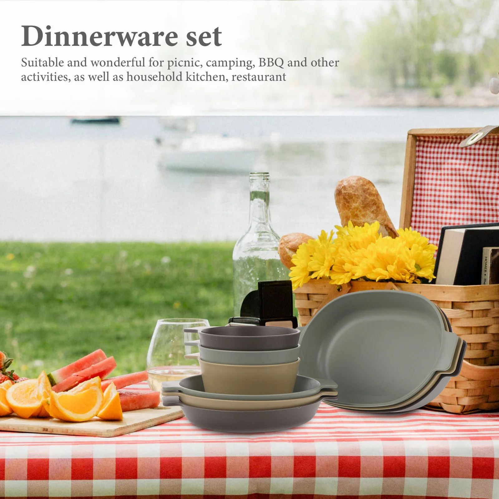 Outdoor Tableware Set Cutlery Plastic Delicate Bowl Portable Unbreakable Dinnerware