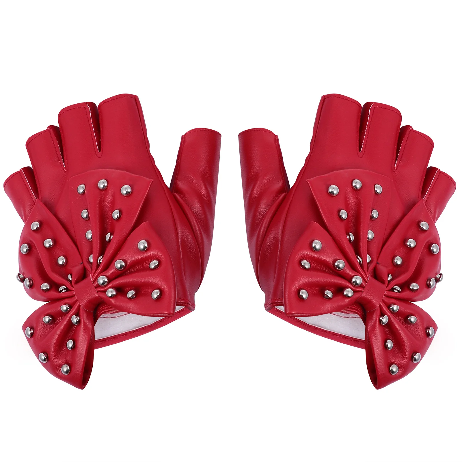 1 par de guantes Retro con remaches y lazo de medio dedo, guantes para escenario de Navidad y Año Nuevo, guantes con remaches