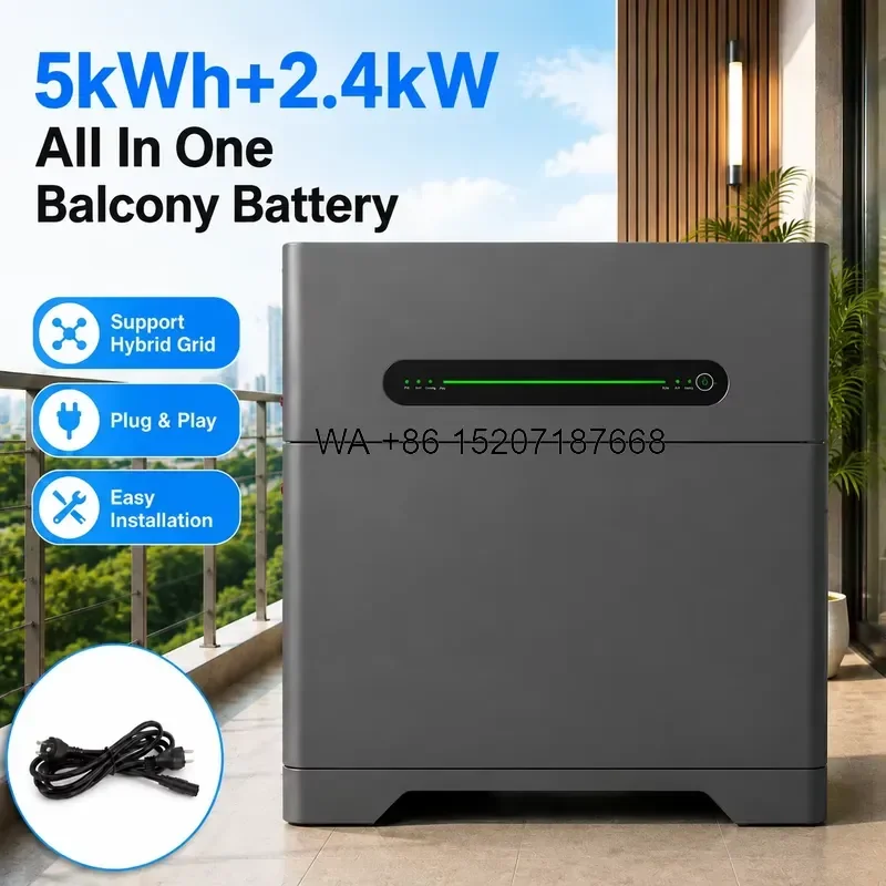 Wmwmnu for 5kWh 2.4kW Balcony Battery Photovoltaic Energy Storage on Grid Hybrid System Plug Play Easy Installation