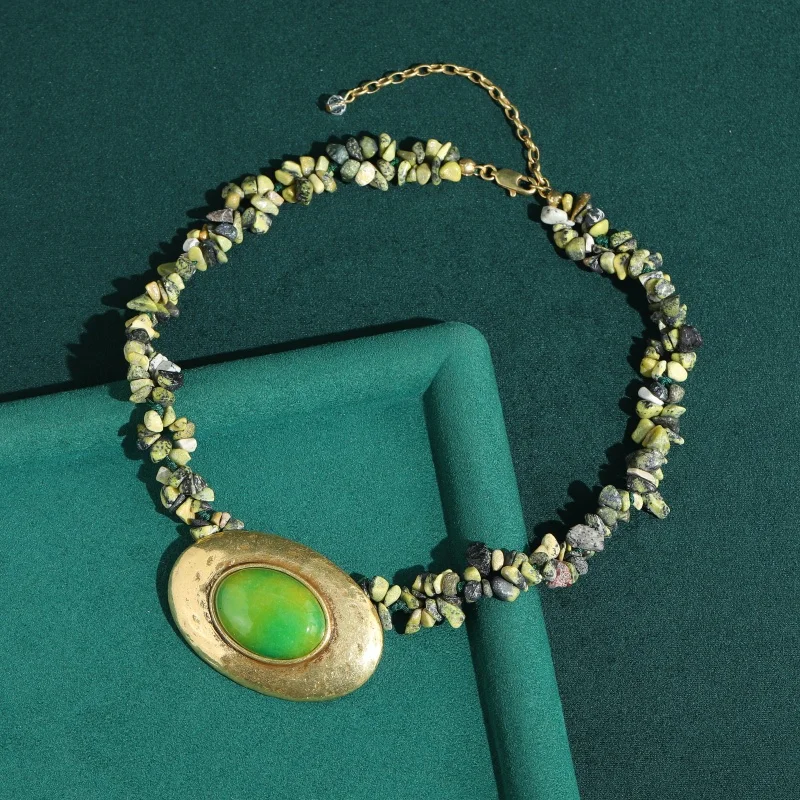 Vintage Gold Color Ingot Pendent Gradient Yellow Green Necklaces Natural Stone Antique Gravel Jewelry 2026 Woman Birthday Gifts