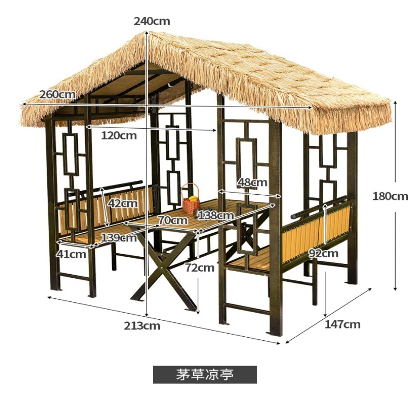 

Беседка На открытом воздухе с затенением во дворе, вилла из массива дерева, сад, агровия, салонный пейзаж, B & B, четыре угла, соломленый павильон