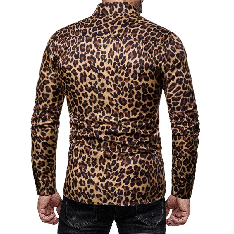 2023 New Men's Nightclub Leopard Print Digital Print Long Sleeve Shirt Performance Dress Long Sleeve Leopard Print Shirt Male