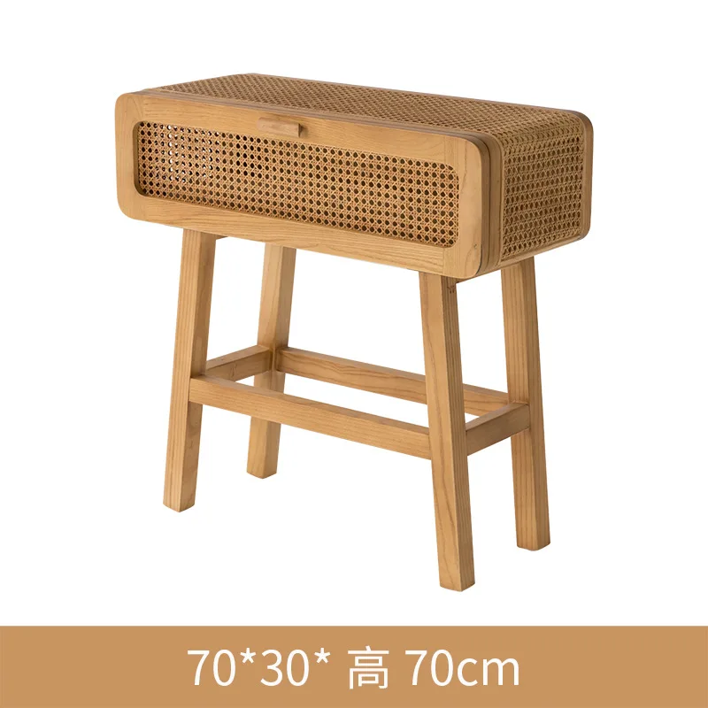 Nordic household bedroom rattan solid wood bedside table online celebrity living room dining table locker B&B Japanese bedsi