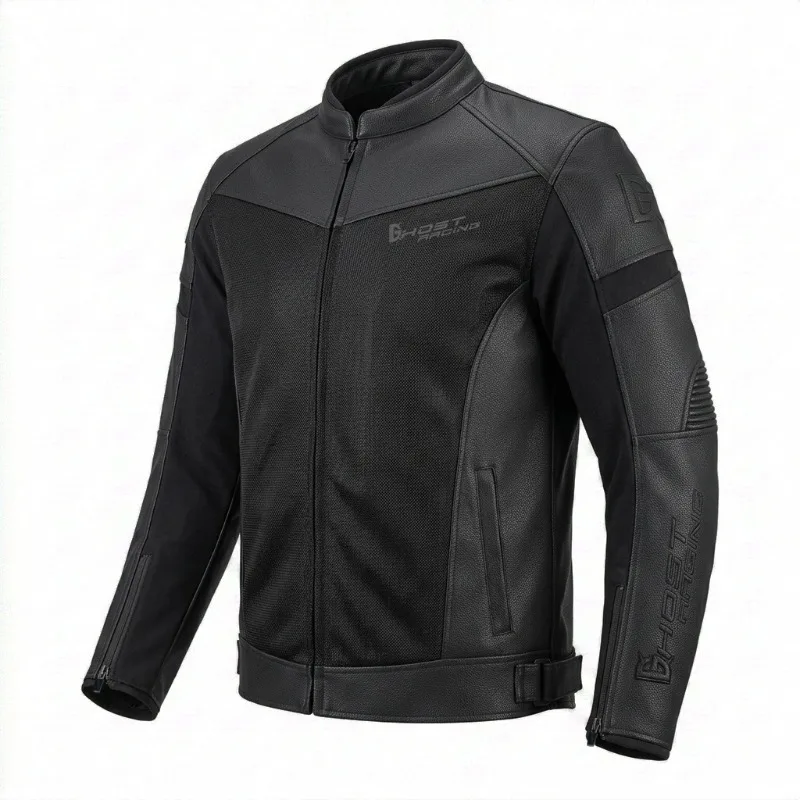 PU Leather Motorcycle Riding Jacket Breathable Vintage Crash Proof Racing Coat Adult Men Women Summer All Season Biker