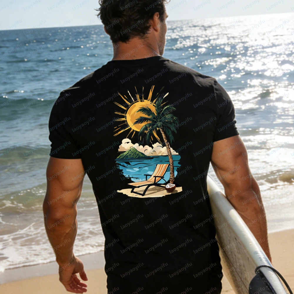 Summer Beach Vacation T-Shirt Women Palm Tree Sun Chair Ocean Graphic Casual Short Sleeve Cotton Tops Relaxing Holiday Shirts