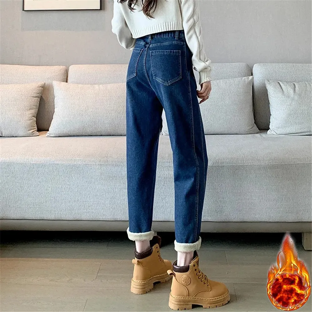 Winter Thick Vintage Y2k Loose Jeans Women Causal Chic Korean Street Baggy Denim Pants Velvet Harajuku High Waist Denim Trousers