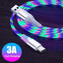 3A Flow Luminous USB C Cable LED Cable Micro USB Type C Charger Wire Cord Fast Charging For Samsung iPhone 13 12 Pro Xiaomi