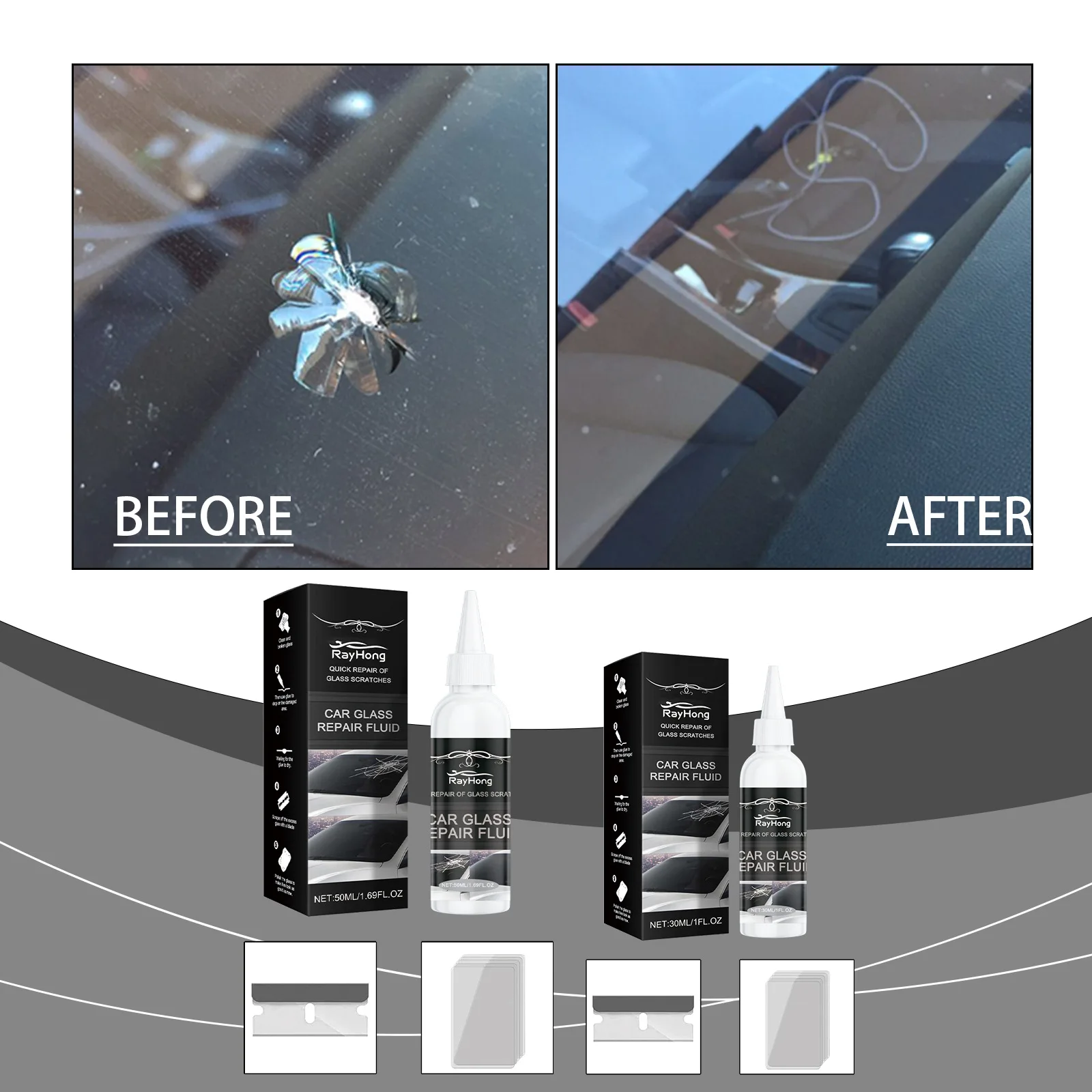 

50ml Car Windshield Repair Kit - Nano Glass Crack Fix Fluid for Small Chips & Cracks, DIY Auto Windshield Restorer Solution