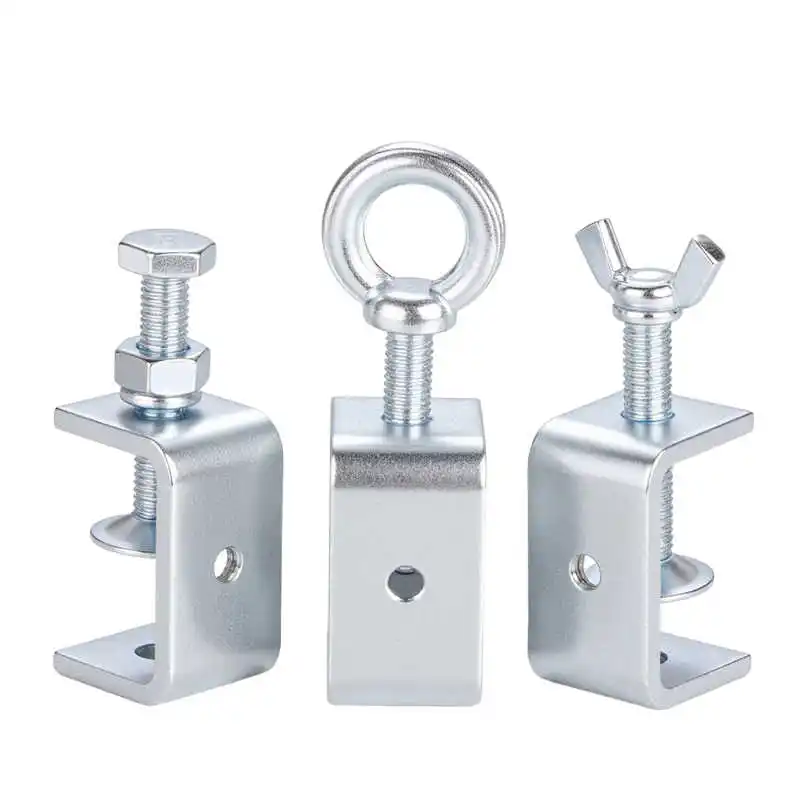 1Pcs 20~130mm Galvanized Carbon Steel Tiger Clamp C-Type Square Fixed Fixture Clamping Device Lifting Ring/Butterfly/Hexagon