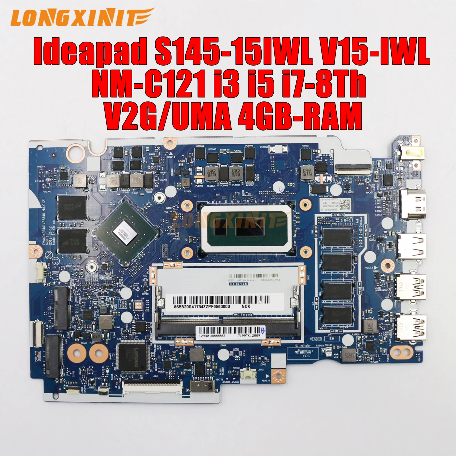 

NMC121 NM-C121 For Lenovo Ideapad S145-15IWL V15-IWL Laptop Motherboard. CPU:I3 I5 I7 CPU.GPU:MX110 V2G/UMA.4GB-RAM.testado 100%