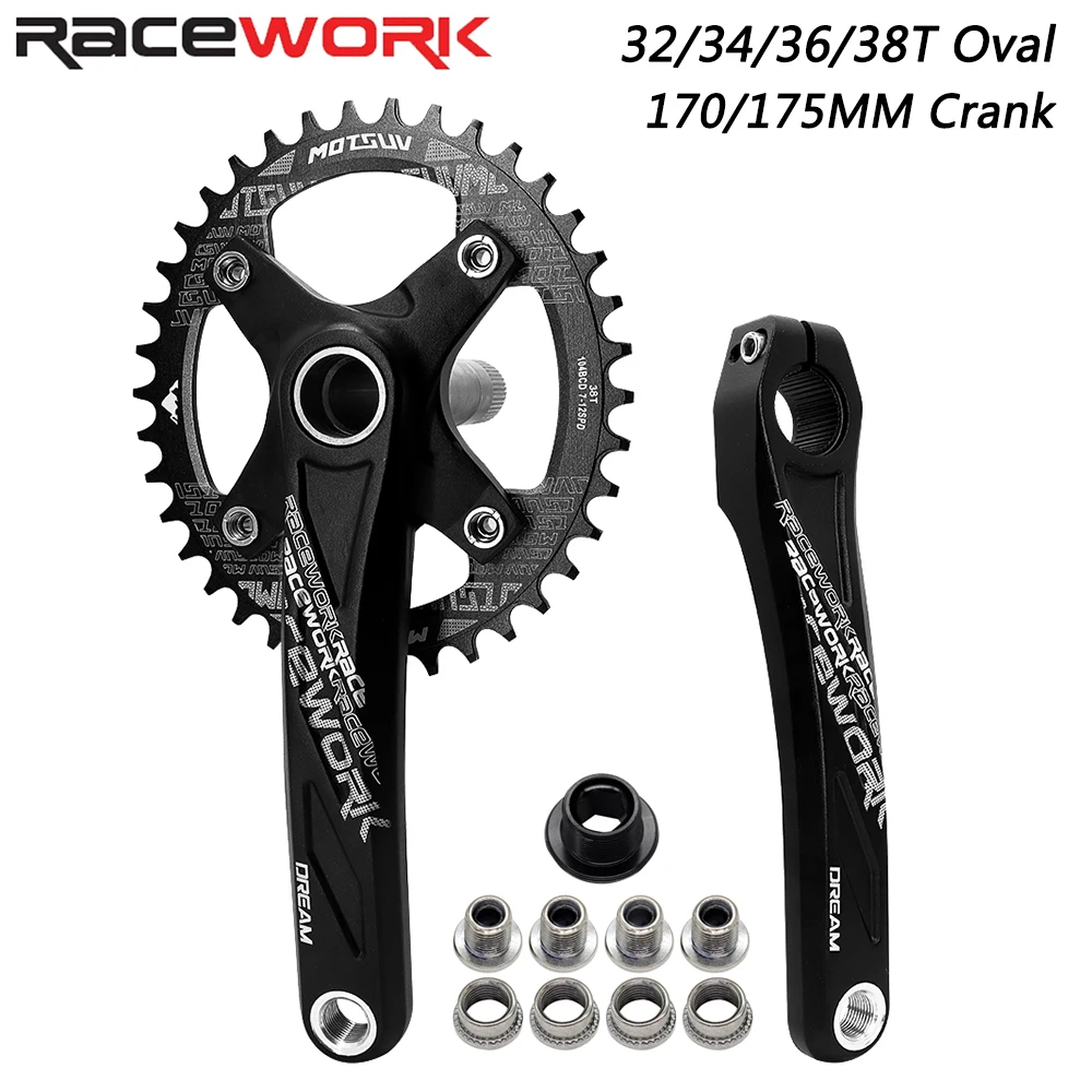 

RACEWORK Crankset 170/175MM for MTB Bike Aluminum Alloy 104BCD 32/34/36/38T Oval Chainwheel Mountain Bicycle Parts