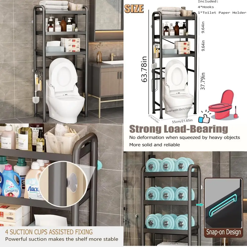 3-Tier Freestanding Over Toilet Bathroom Organizer Shelf Space-Saving Storage Solution for Toilet Area
