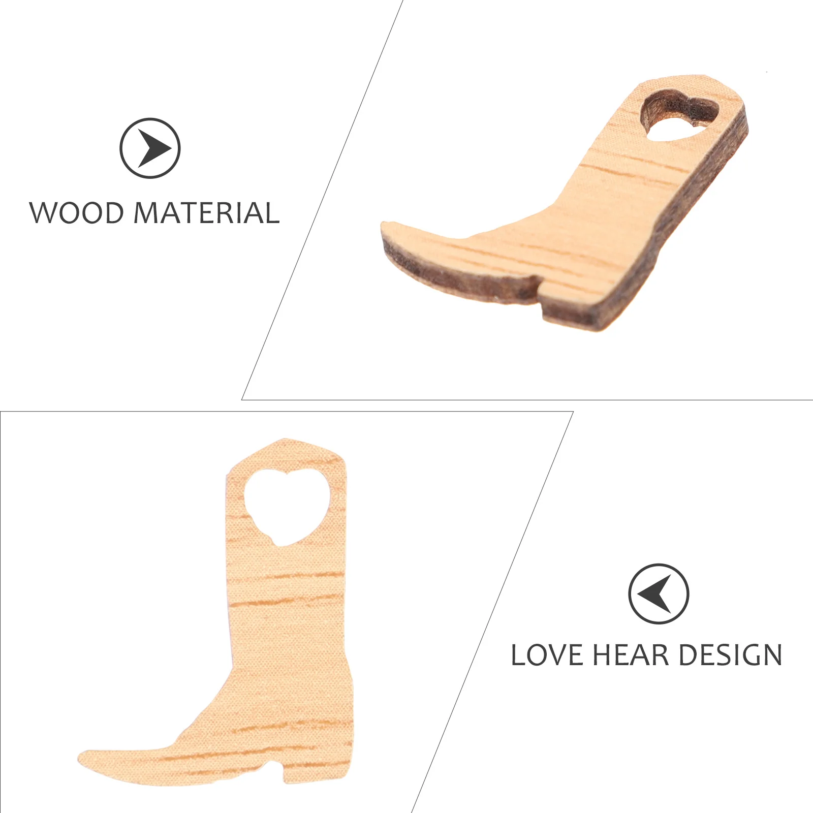 

50pcs Wooden Cowboy Boot Ornaments Miniature Hollow Heart Embellishments DIY Craft Wedding Party Decorations Gift Ideas