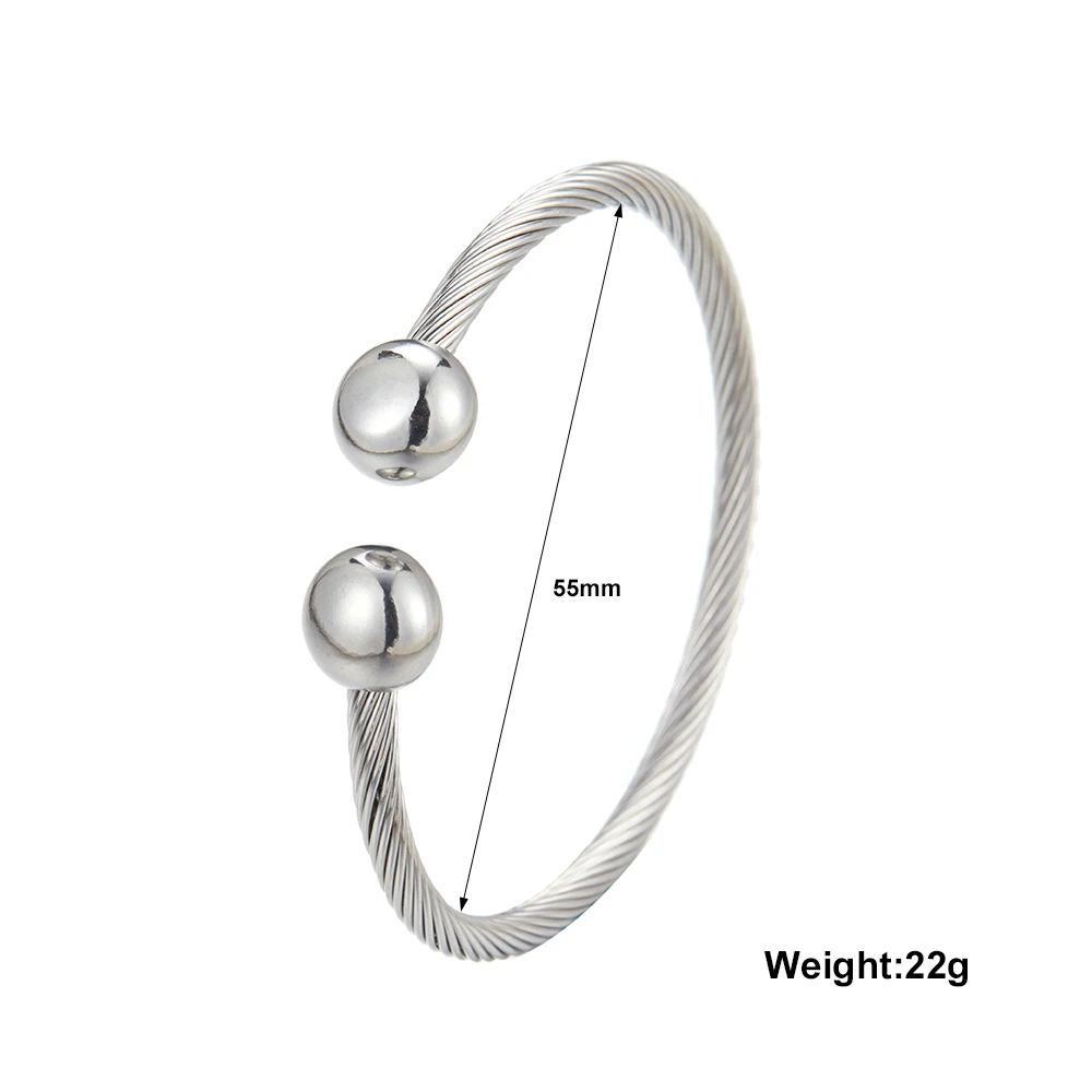 Double ball gold-plated stainless steel bracelet, twisted steel wire C-shaped design, classic fashion jewelry