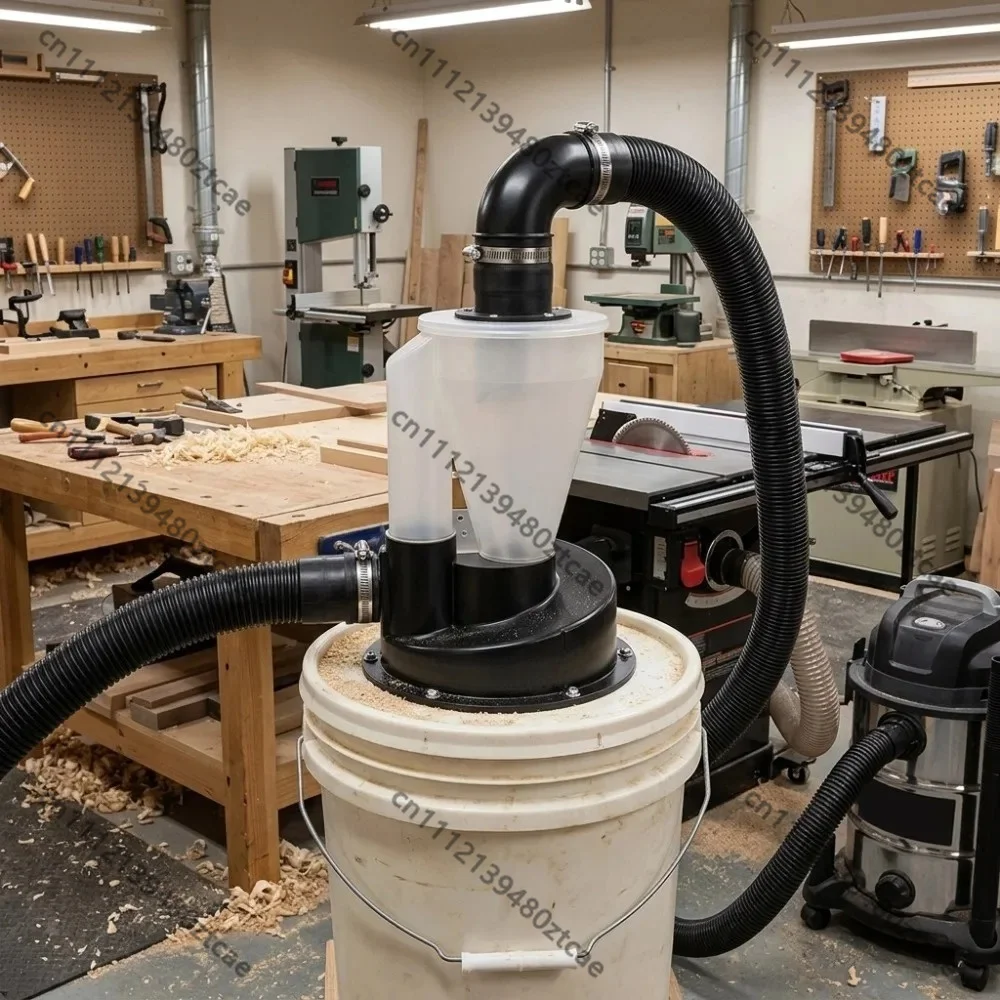 Industrial Dual Cyclone Dust Separator Anti-Clog With 50mm Anti-Static Hose For Woodworking Workshop