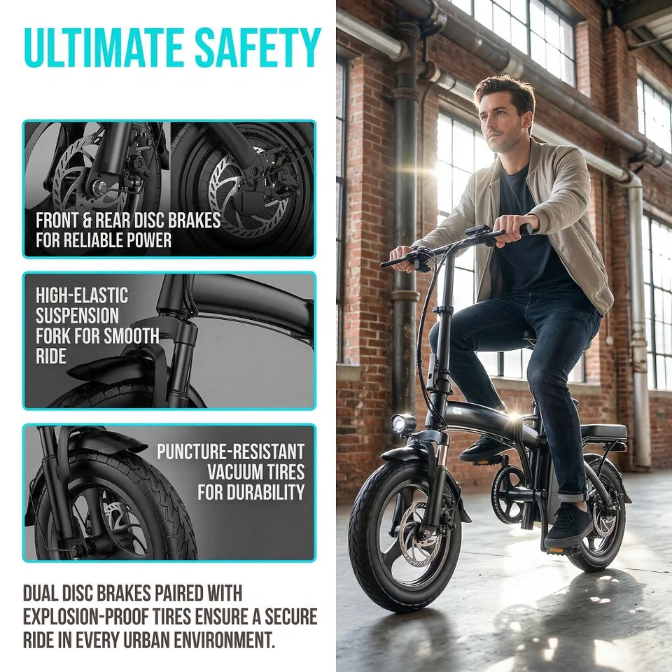 Portable Foldable Adult Electric Bicycle 400W Motor 48V10Ah Battery 3‑Step Quick Fold Dual Disc Brake Anti‑Puncture Vacuum Tire Urban Commuter E‑Bike image 5