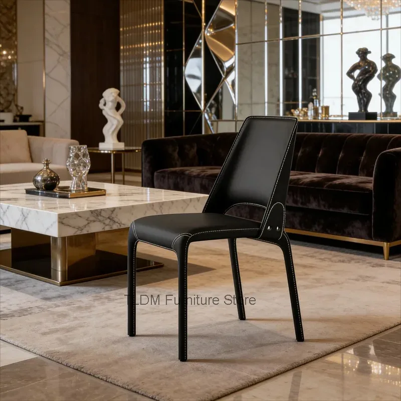 Modern Leather Dining Chair with Contrast Stitching Minimalist Armless Chair for Kitchen Dining Room Cafe Restaurant