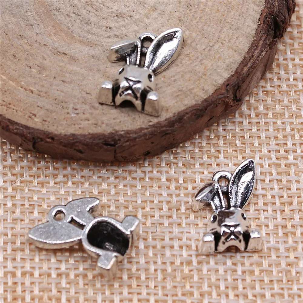 20pcs 14x10x5mm(0.55x0.39x0.2inch) Antique Silver Color Rabbit Head Charms DIY Jewelry Making Findings