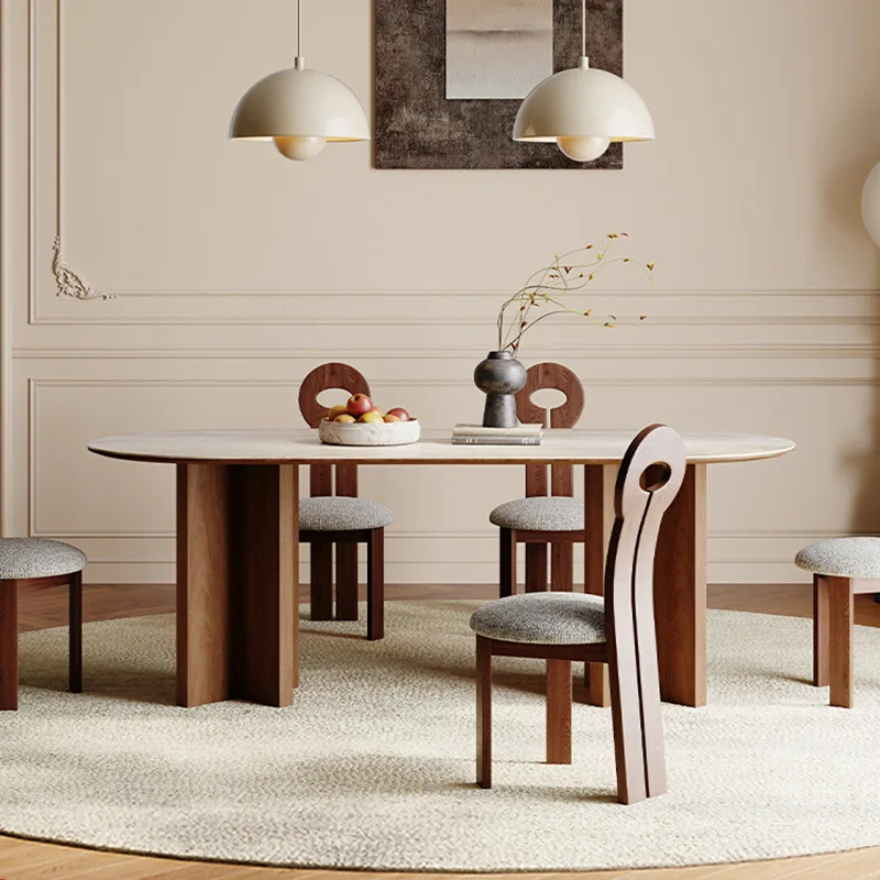 

Dining table oval solid wood dining table household French retro small apartment dining table