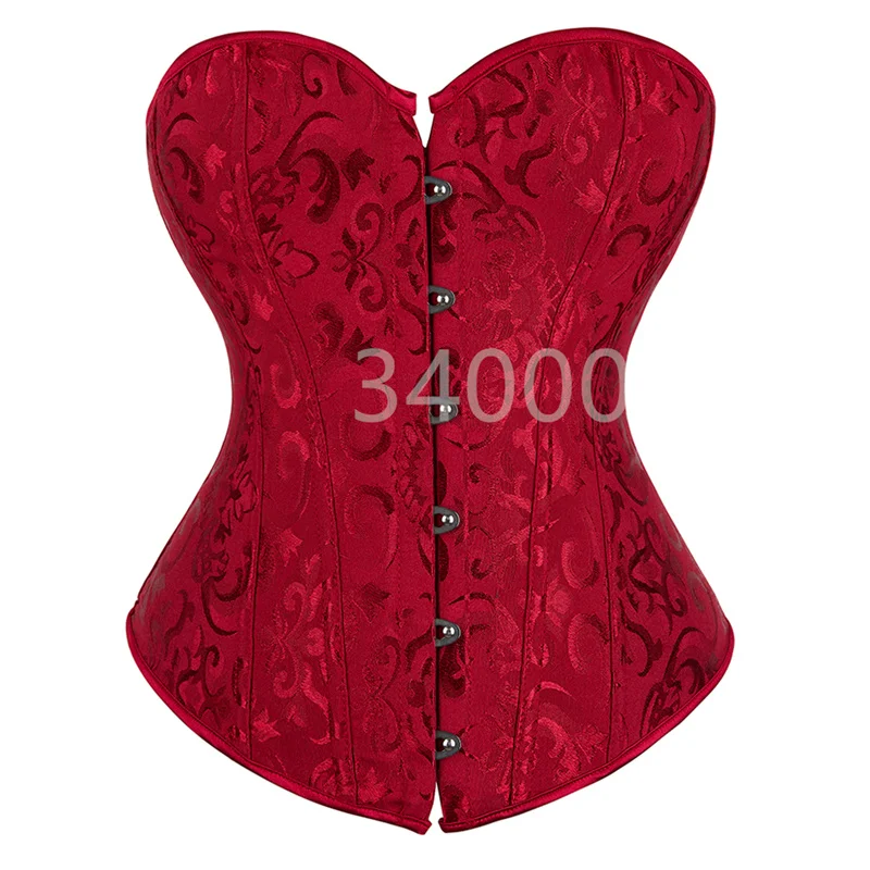 

Wine Red Corset Bustier Tops Sexy Lace Push Up Plus Size Flower Print Corselet Overbust Victorian Burlesque Vintage Costume