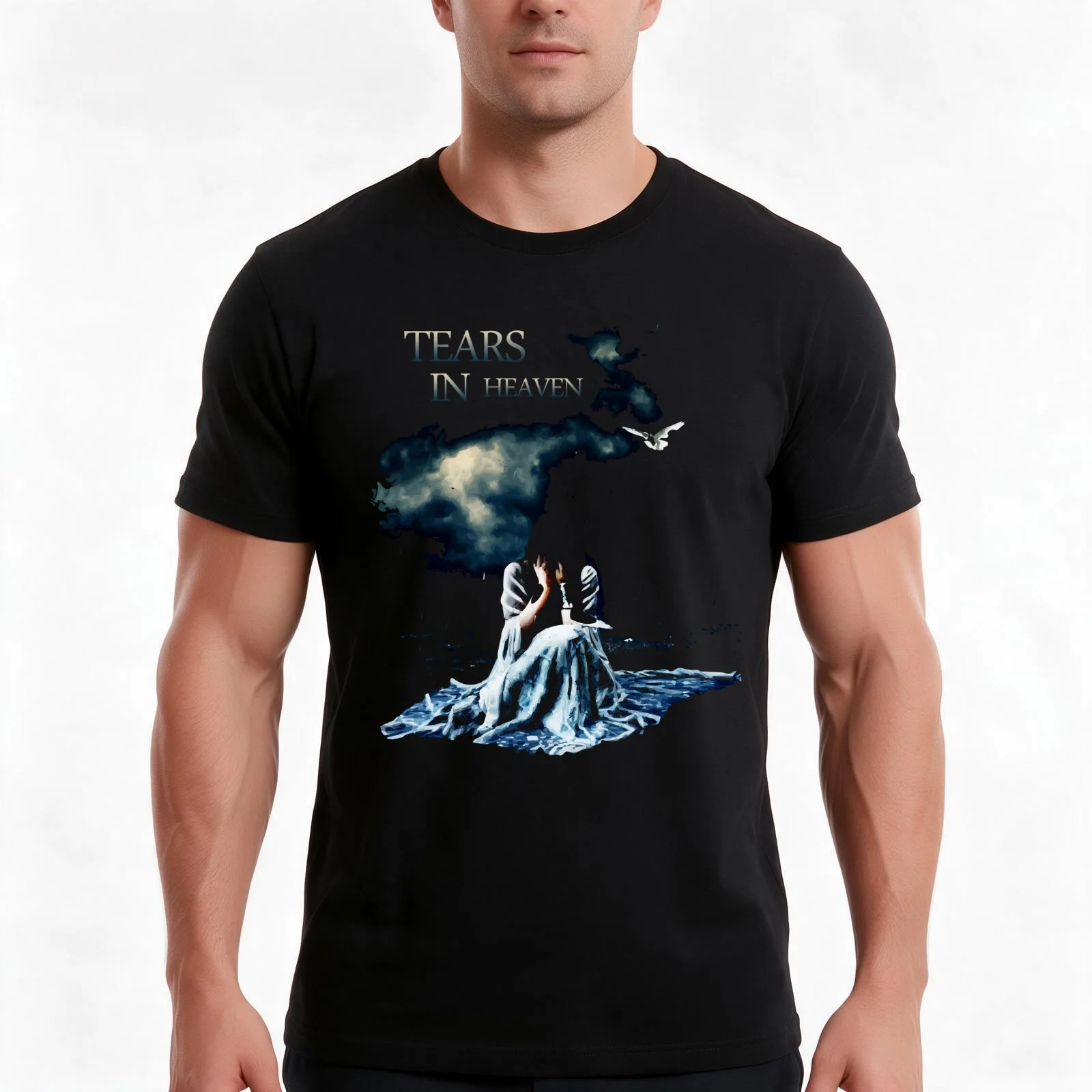 Tears in Sky T-Shirt, Summer Casual Cotton Tee, Oversized Streetwear Tops, Vintage Graphic Print, Loose Fit Short Sleeve