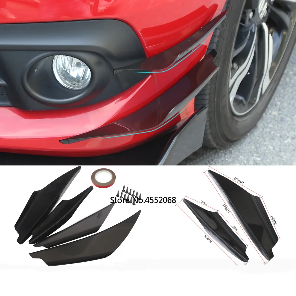 

New 4pcs/set Carbon Look Car Body Spoiler Canards Valence Chin Front Bumper Lip Diffuser Splitter Fins