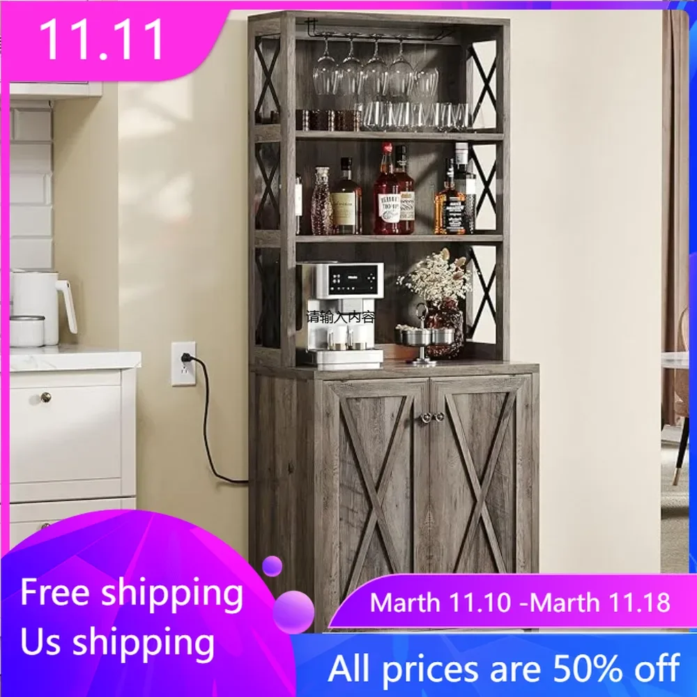 

Bar cabinet, used for storing wine and glasses, restaurant kitchen cabinet with wine rack, open storage rack