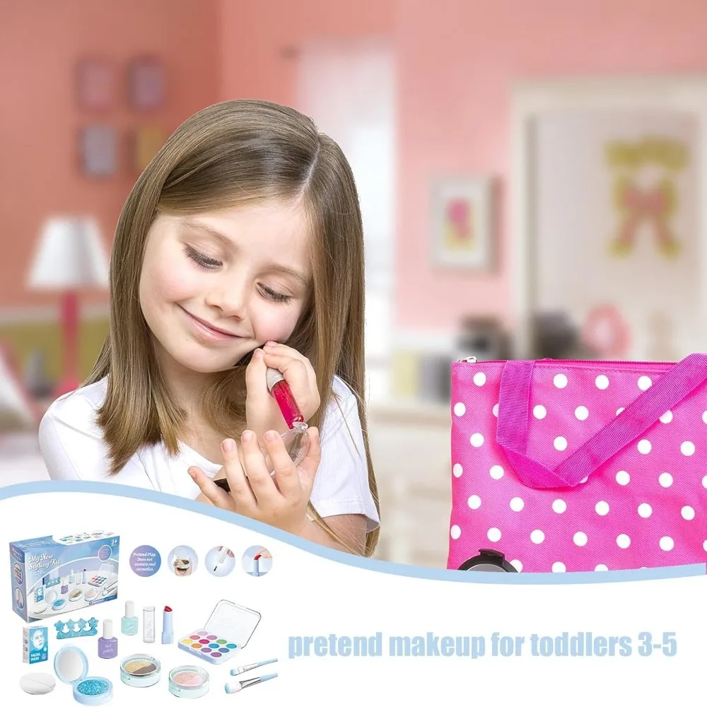 Kit de maquillage lavable pour enfants de 3 à 5 ans, accessoires de beauté pour salon de beauté, ensemble cosmétique