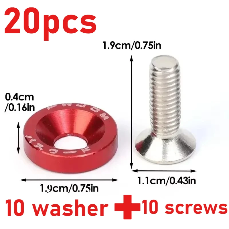 20pcs Lug Nuts Jdm Car Modification M6 Gasket Concave Screw 1.9cm Hexagonal Fasteners A Set Screw Fender Bumper Engine Aluminum