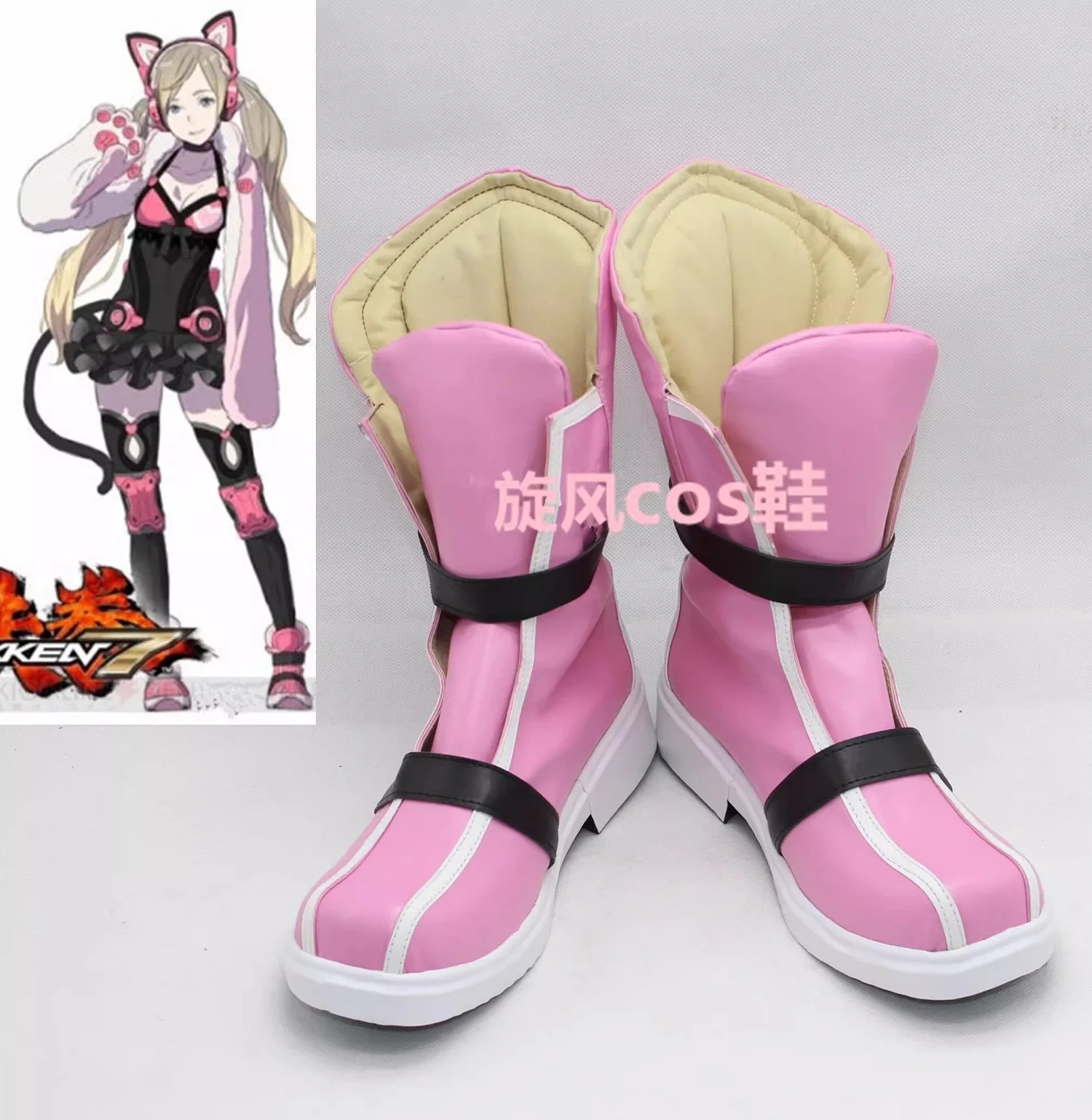 

Tek Ken 7, костюм Lucky Chloe, обувь для косплея, розовые милые ботинки ручной работы с комиксами