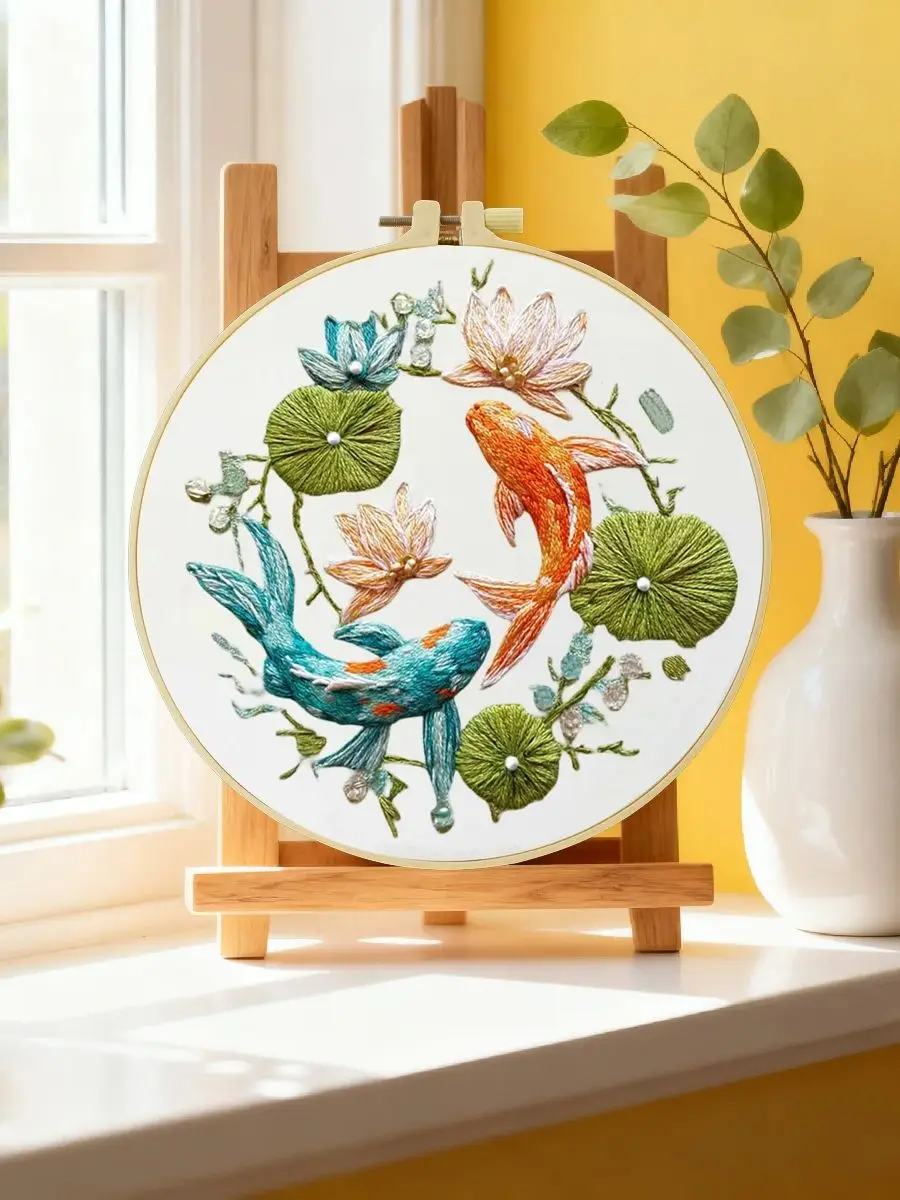 1 Stück 20X20CM/15X15CM 7,87/6,3 Zoll Fisch-Stickerei-Starter-Kit DIY-Kit DIY-Stickerei-Set Handarbeiten Nadelkunst Malerei – Detail 6
