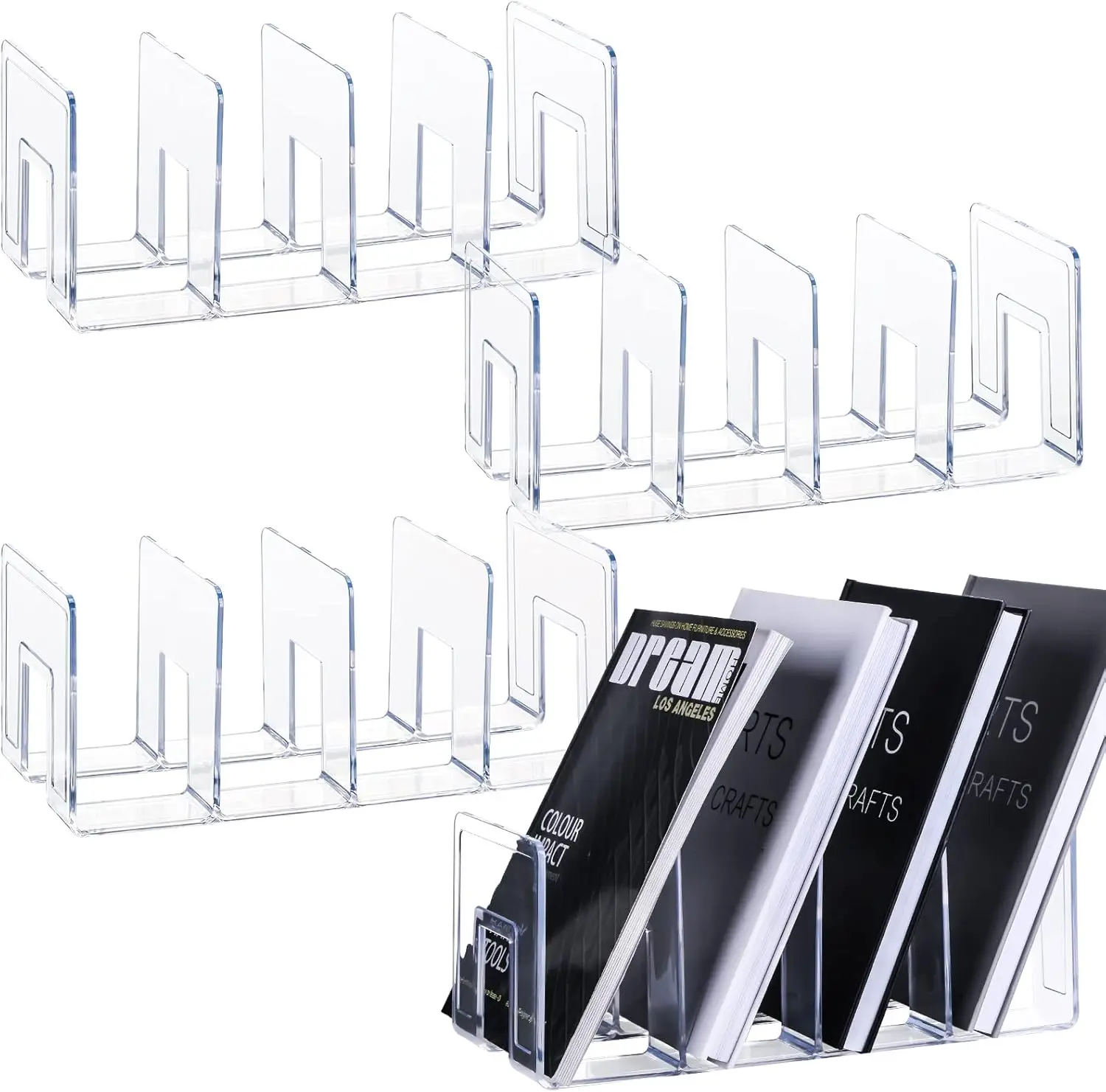 

4Pack 4-Section Clear Acrylic Desk File Sorter, Envelopes, Mail, Document, Notebook, Office Supplies (13x5.9x5inch)