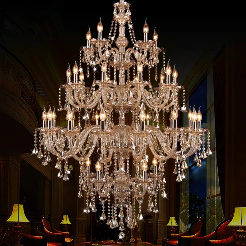 Wholesale Chandelier European Style Candle Crystal Long Chandelier Engineering Villa Living Room Revolving Staircase Chandelier