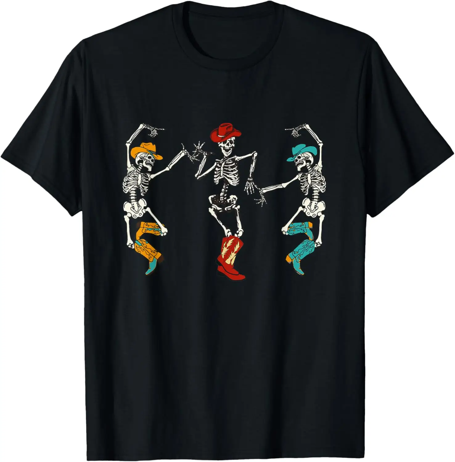 Retro Cowboy Skeleton Cowgirl Dancing Boots Halloween T-Shirt