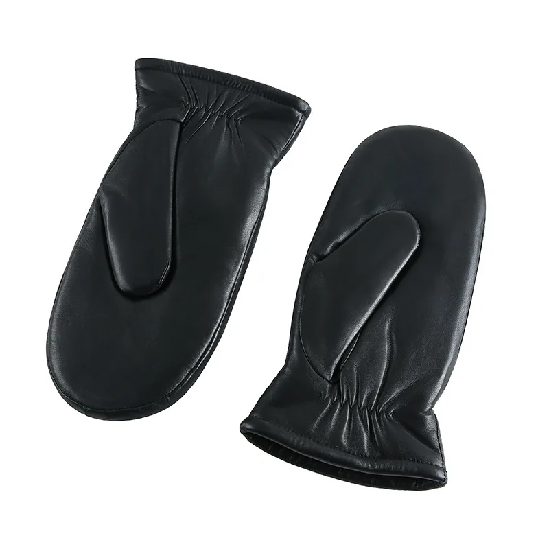 Guantes de cuero de oveja con cuero genuino engrosado y lana esquilada para manos de invierno, resistentes al viento y a la piel, todo en uno