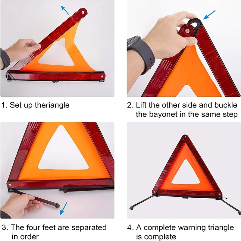 Outdoor Car Emergency Breakdown Safety Warning Tripod Reflective Strip Portable Foldable Standing Red Traffic Sign Reflector