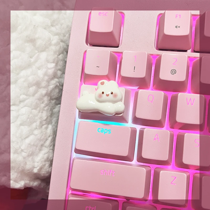 Cute TAB Keycaps Pink Rabbit Bow Mechanical Keyboard Keycaps Enter Supplementary Color Cloud Keycaps Keyboard Accessories Gift