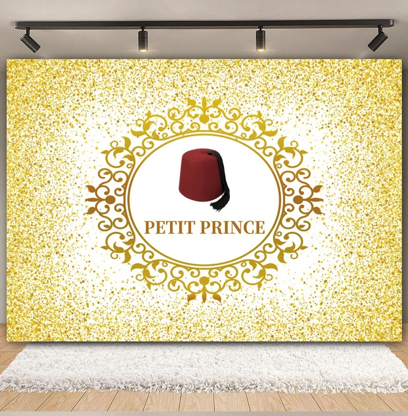 Circumcision of Prince Backdrop Gold Crown Petit Prince Hat Mabrouk Tahara Baby Birthday Custom Photography Background Decor