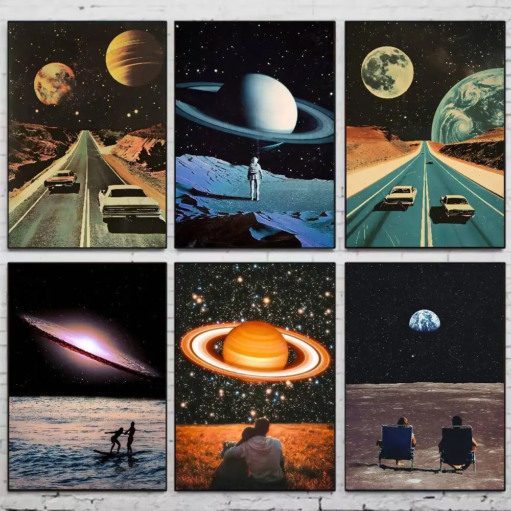 Science Fiction Space Collage Romantic City Poster HD Art Sticky Wall Waterproof Home Living Room Bedroom Aesthetic Decoration